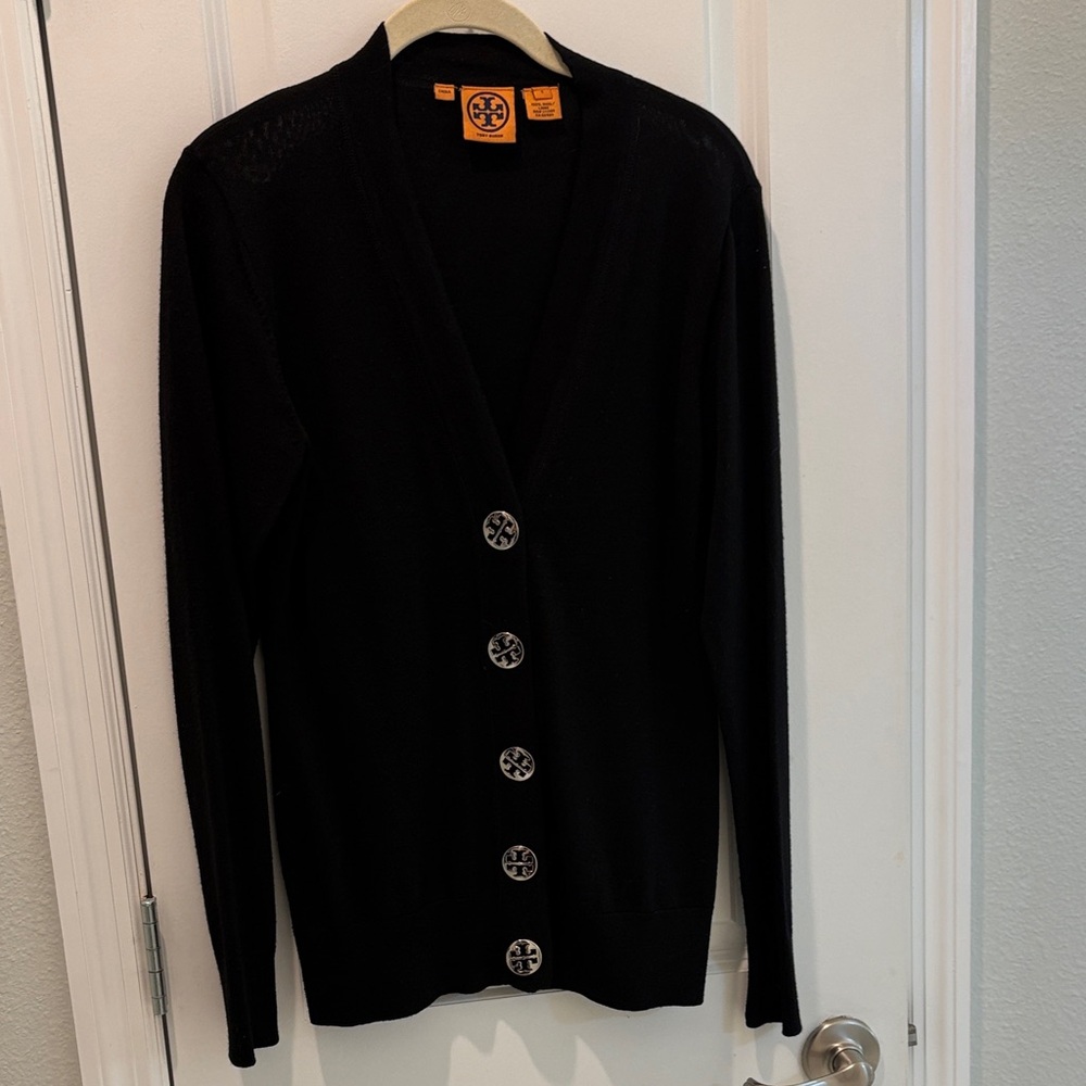 Tory Burch Black Cardigan with Logo Buttons